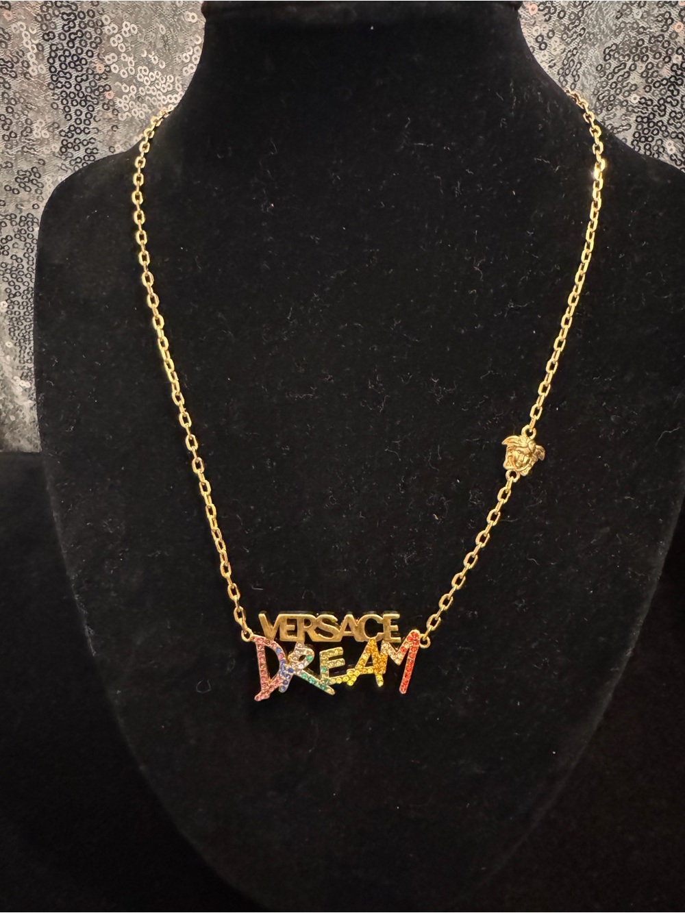Versace Gold-Tone 'DREAM' Multicolored Crystal Pendant Necklace